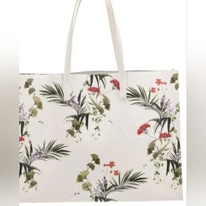 Ted Baker White Floral Print Tote with Multicolor Accents